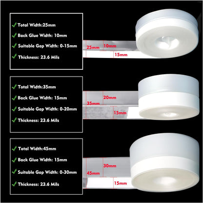 Silicone Seal Weather Stripping Tape 16.5 Feet Strip Bottom Draft Insulation Stopper Tape Weatherproof Soundproof for Door or Window Bathroom Shower Glass Gaps（45mm*5m）