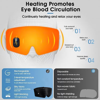 HomeBeyond Heated Eye Mask, Cordless Rechargeable 4 Heat Levels 4-Level Timing Washable Cover, Sleep Masks for Eye Relief, Improved Sleep