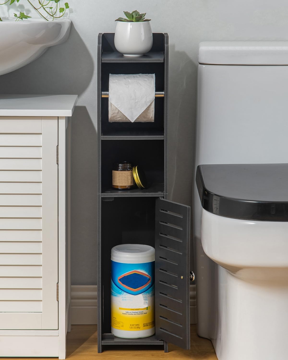 AOJEZOR Toilet Paper Holder Stand: Small Space Bathroom Storage for Renters