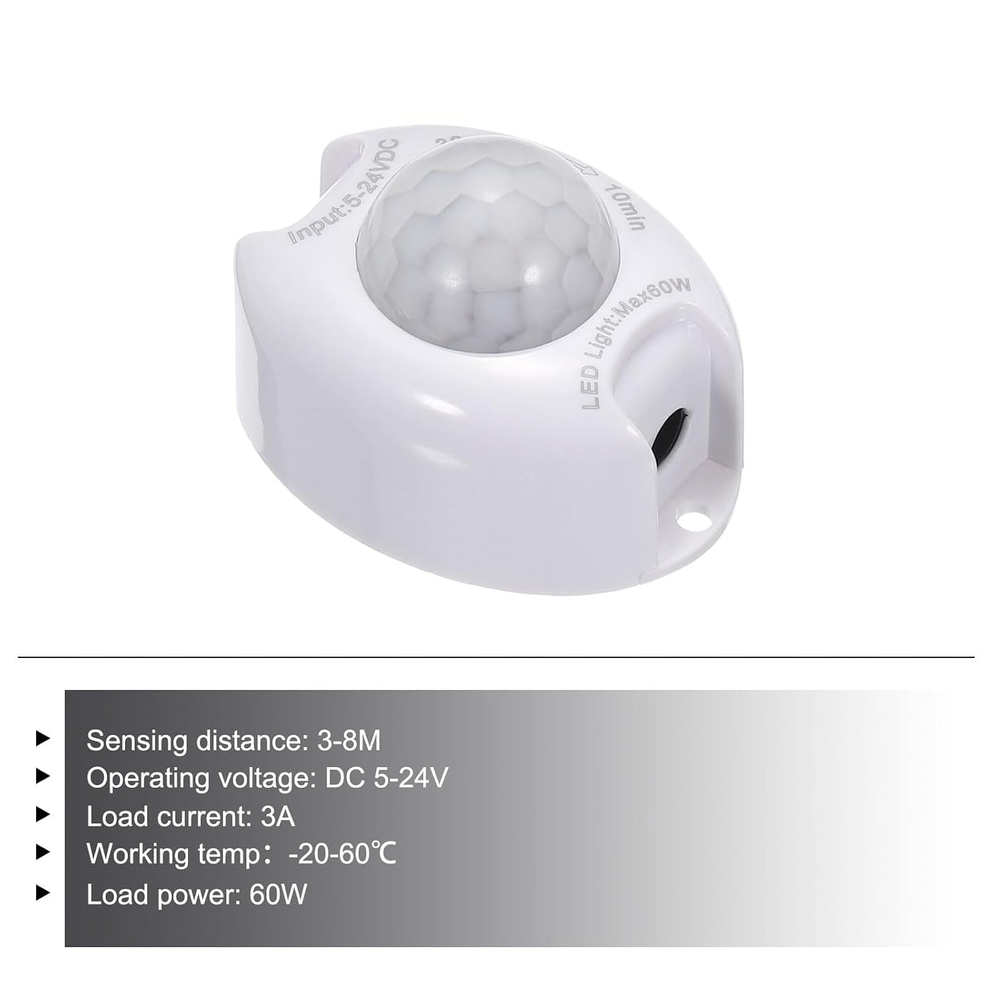 MECCANIXITY DC 5V-24V PIR Motion Activated Sensor Switch for Kitchen Cabinet LED Strip Light, with Light Sensor White