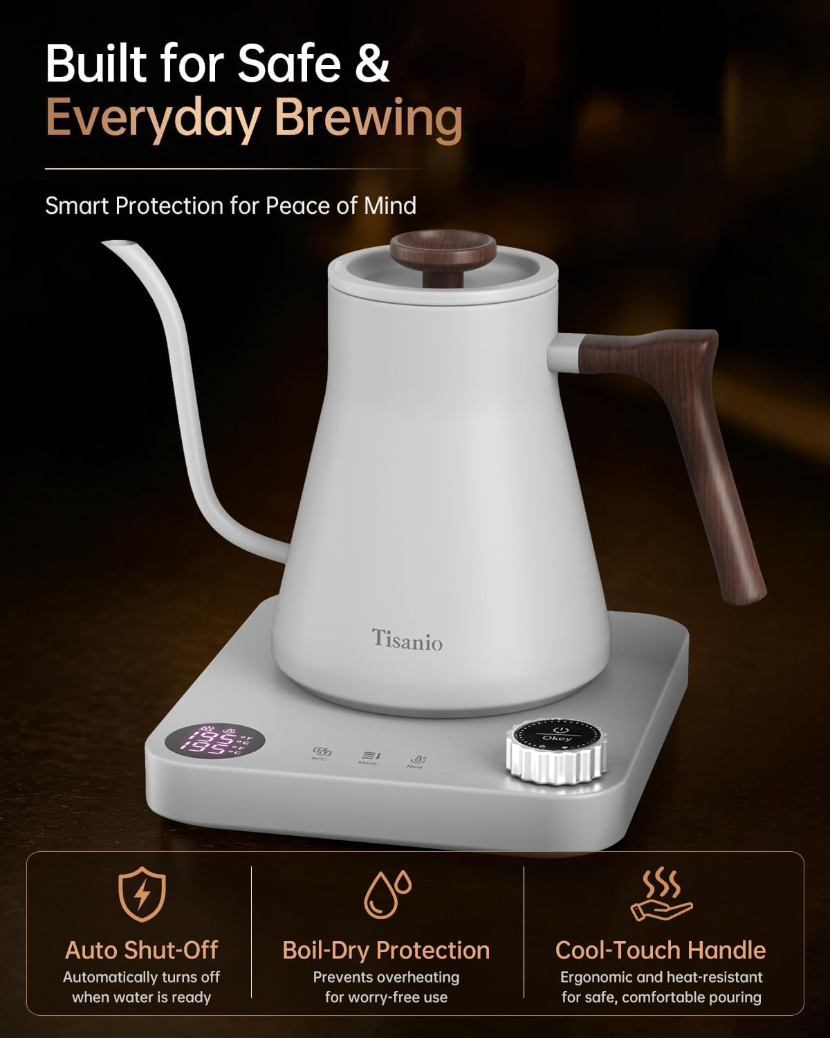 Gooseneck Electric Kettle with Temperature Control, 0.9L, Black | ±1°F Precision Pour Over Kettle, LCD Dual Display, Smart Two-Stage Heating, 2H Keep Warm, 304 Stainless Steel Interior