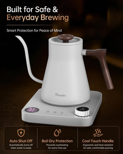 Gooseneck Electric Kettle with Temperature Control, 0.9L, Black | ±1°F Precision Pour Over Kettle, LCD Dual Display, Smart Two-Stage Heating, 2H Keep Warm, 304 Stainless Steel Interior