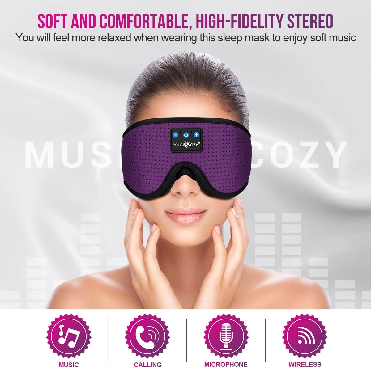 MUSICOZY 3D Sleep Headphones Bluetooth 5.4 Sleep Mask with HD Speakers