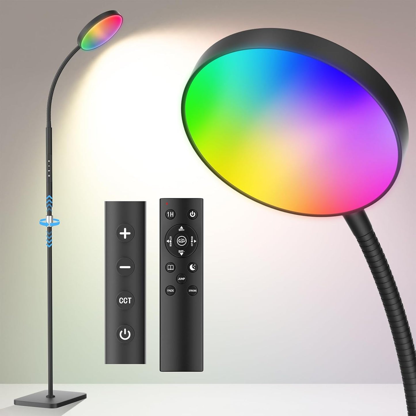 PACOVY Floor Lamp, Adjustable Height Floor Lamps for Living Room Bedroom, 120 LED Super Bright Standing Lamp Remote & Touch Control Dimmable Gooseneck Tall Stand Reading Lamp for Office Craft, Black