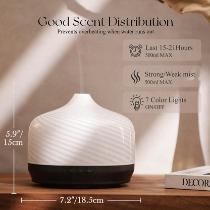 Porseme 500ml Glass Essential Oil Diffuser Aromatherapy Ultrasonic Cool Mist Humidifier 15-21 Running Hours Waterless Auto-Off Air Diffusers for Sleeping Yoga Working Spa(Light Blue)