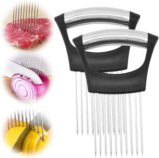 2026 New Onion Holder for Slicing, Stainless Steel Onion Slice Holder Vegetable Slicer Cutter for Potato and Tomato, Kitchen Chopper Slicing Assistant Tool Lemon Slicer Onion Cutter for Slicing