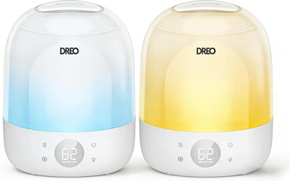 DREO Smart Humidifiers for Bedroom Baby, 30H & 28dB for Nursery | Top Fill Cool Mist Humidifiers, 1500+RGB Lights & Sleep Trainer, Air Humidifier for Plants, HM490，2-pack