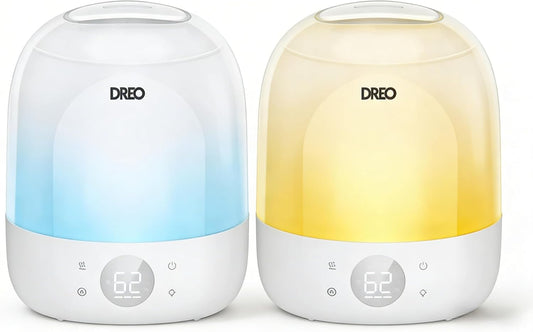 DREO Smart Humidifiers for Bedroom Baby, 30H & 28dB for Nursery | Top Fill Cool Mist Humidifiers, 1500+RGB Lights & Sleep Trainer, Air Humidifier for Plants, HM490，2-pack