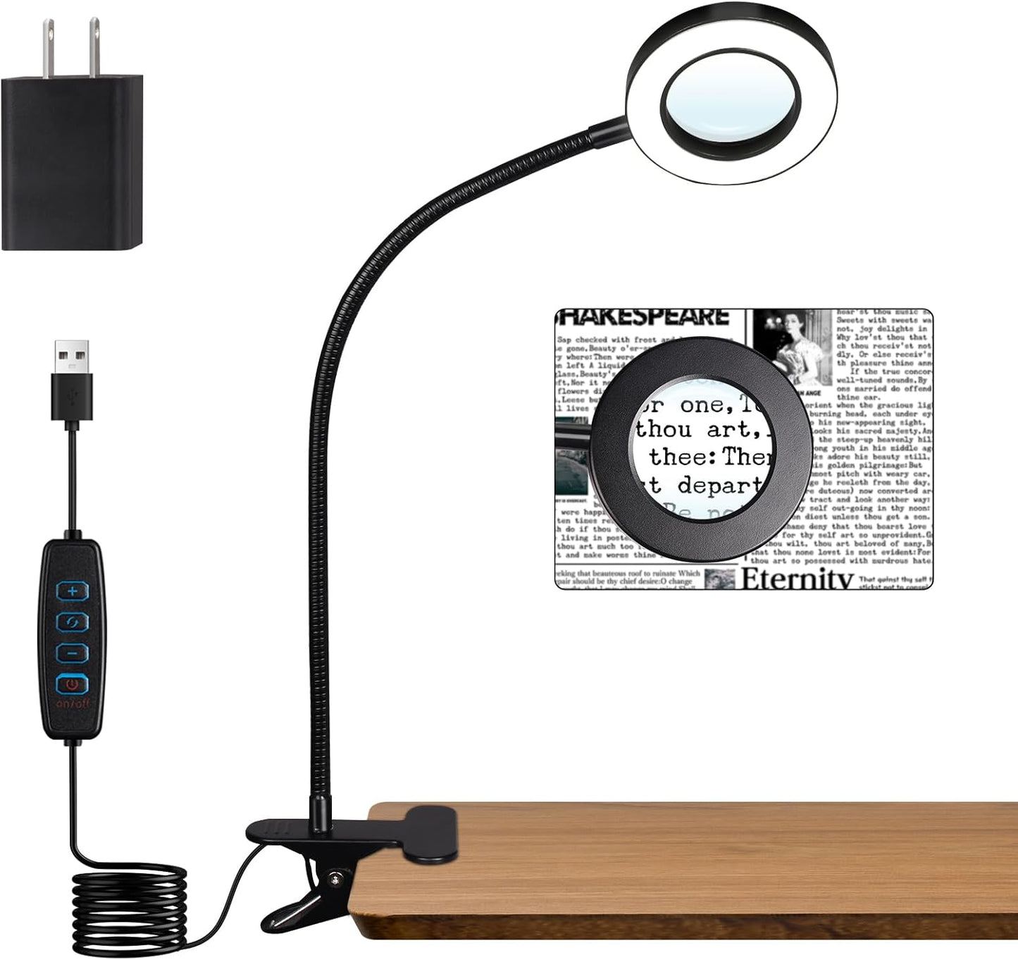 Woputne Desk Lamp Clip on Light for Bed Book Reading (Black) | 10 Dimmable Brightness 3 Light Modes Desk Lights for Home Office Clamp Bedside Lamp for Painting, Craft, Study