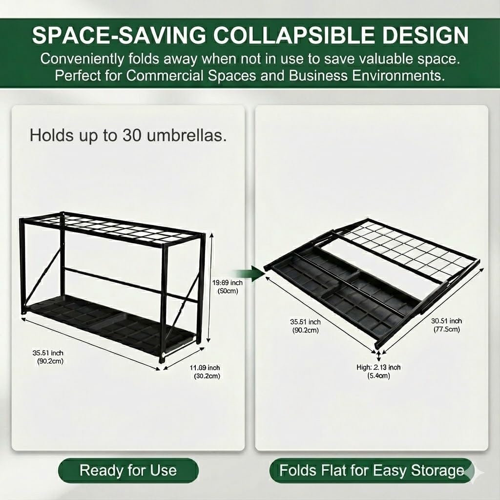 Folding Umbrella Storage Stand Rack Holder Organizer Free Standing Industrial Umbrella Rack for Entryway Home Commercial Office Hotel Entry Hallway Patio Décor with Removable Drip Tray
