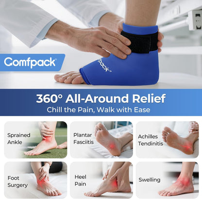 Comfpack Ankle Ice Pack Wrap - Reusable Hot & Cold Therapy | Flexible gel wrap for 360° foot pain relief, perfect for plantar fasciitis & sprains.