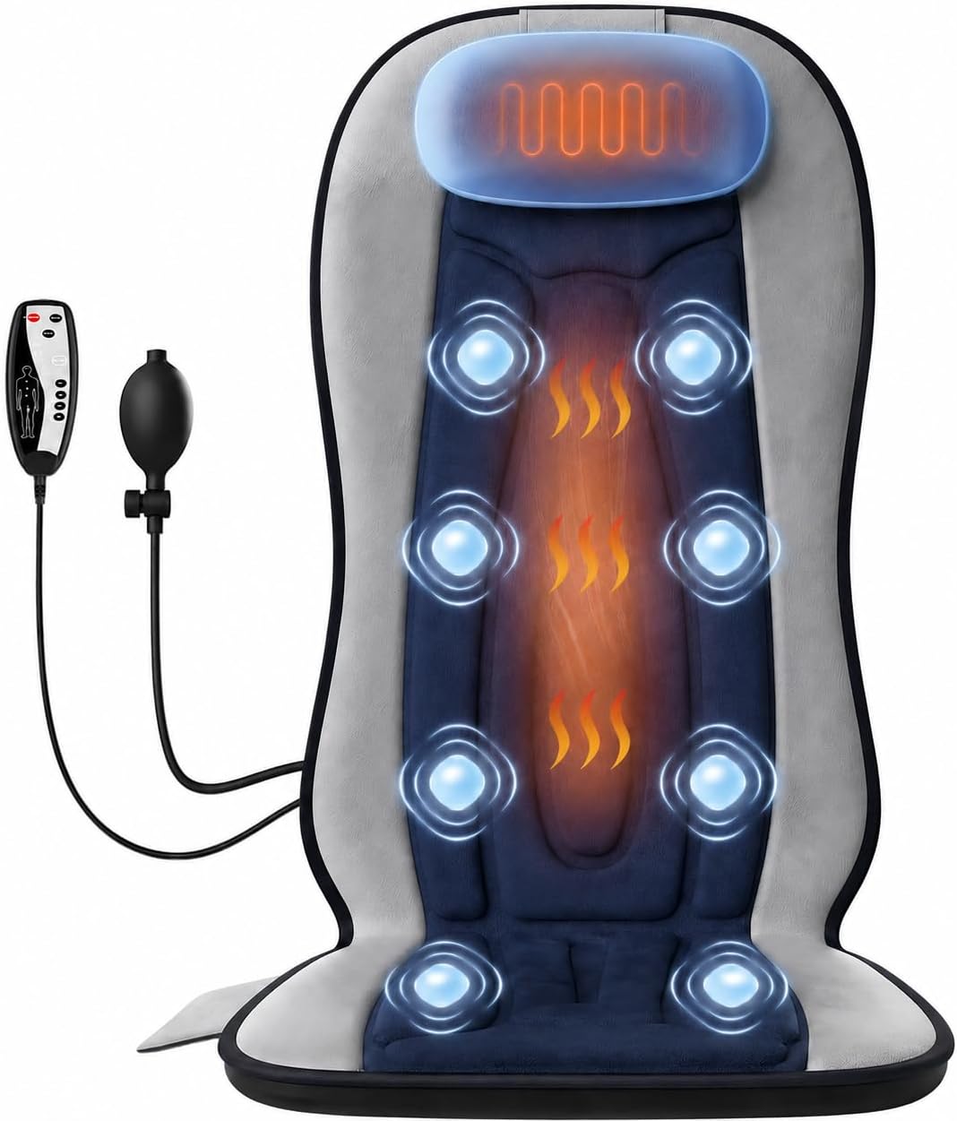 Vibration Back Massager for Chair with Heat, Massage Seat Cushion with Adjustable Neck Support Pillow & Heating Zones, Short Plush Cover Comfortable Pad for Office & Home, Gift for Dad & Mom