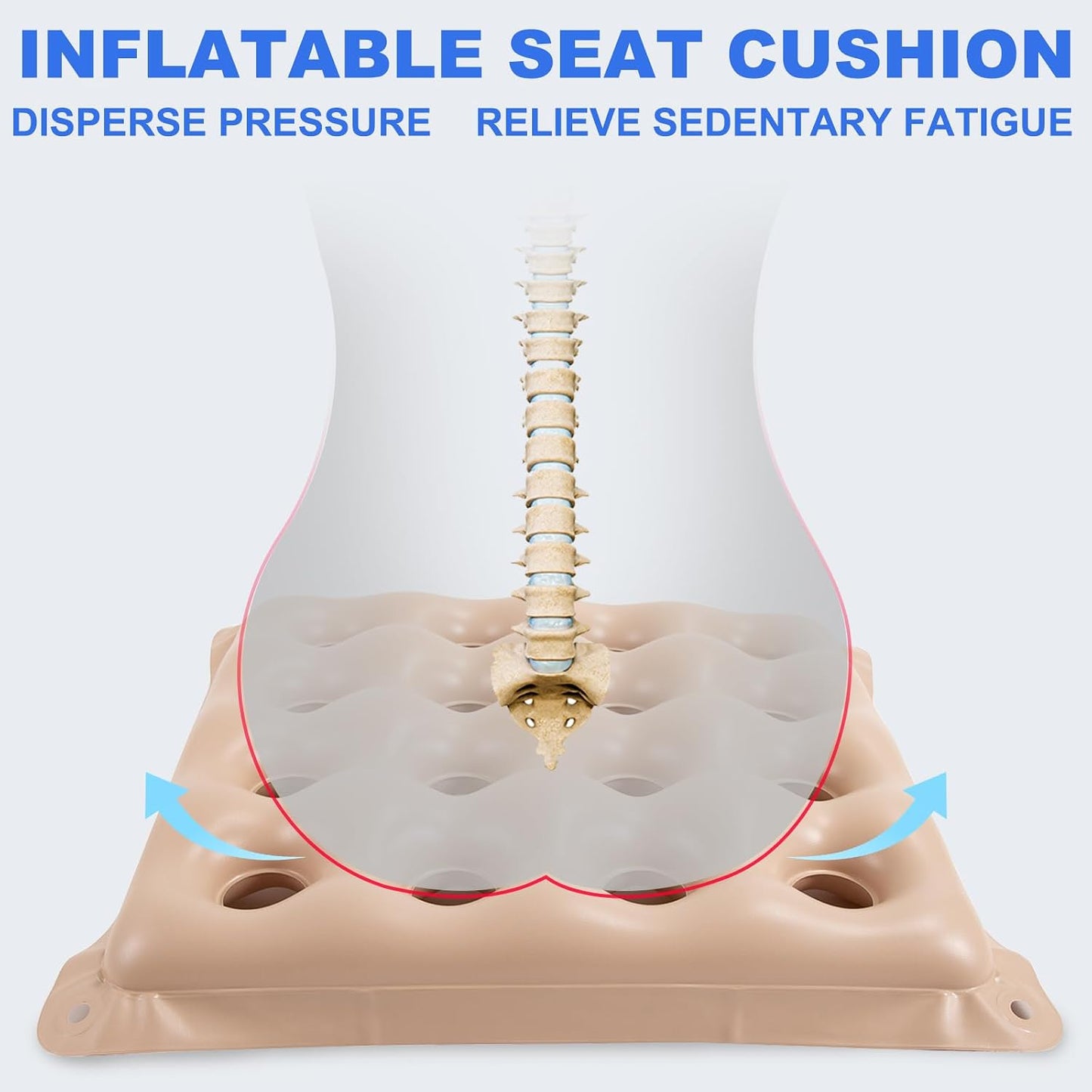 2-Pack Inflatable Waffle Cushion for Pressure Relief, Wheelchair Cushion for Pressure Redistribution, Portable Air Seat Cushions for Office Chair Car Seat, Breathable Seat Pad, Includes 1 Air Pumps