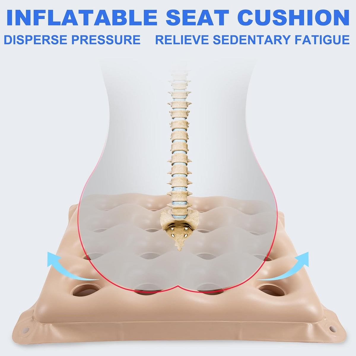 2-Pack Inflatable Waffle Cushion for Pressure Relief, Wheelchair Cushion for Pressure Redistribution, Portable Air Seat Cushions for Office Chair Car Seat, Breathable Seat Pad, Includes 1 Air Pumps
