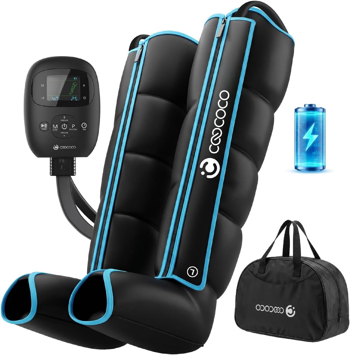 Cordless Leg Compression Massager with 12 Levels for Circulation | 3500mAh air compression boots for foot, calf & knee, 5-zone targeting, 4 timers, 6 modes, pain/edema relief, fit 30-in thighs