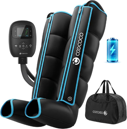 Cordless Leg Compression Massager with 12 Levels for Circulation | 3500mAh air compression boots for foot, calf & knee, 5-zone targeting, 4 timers, 6 modes, pain/edema relief, fit 30-in thighs