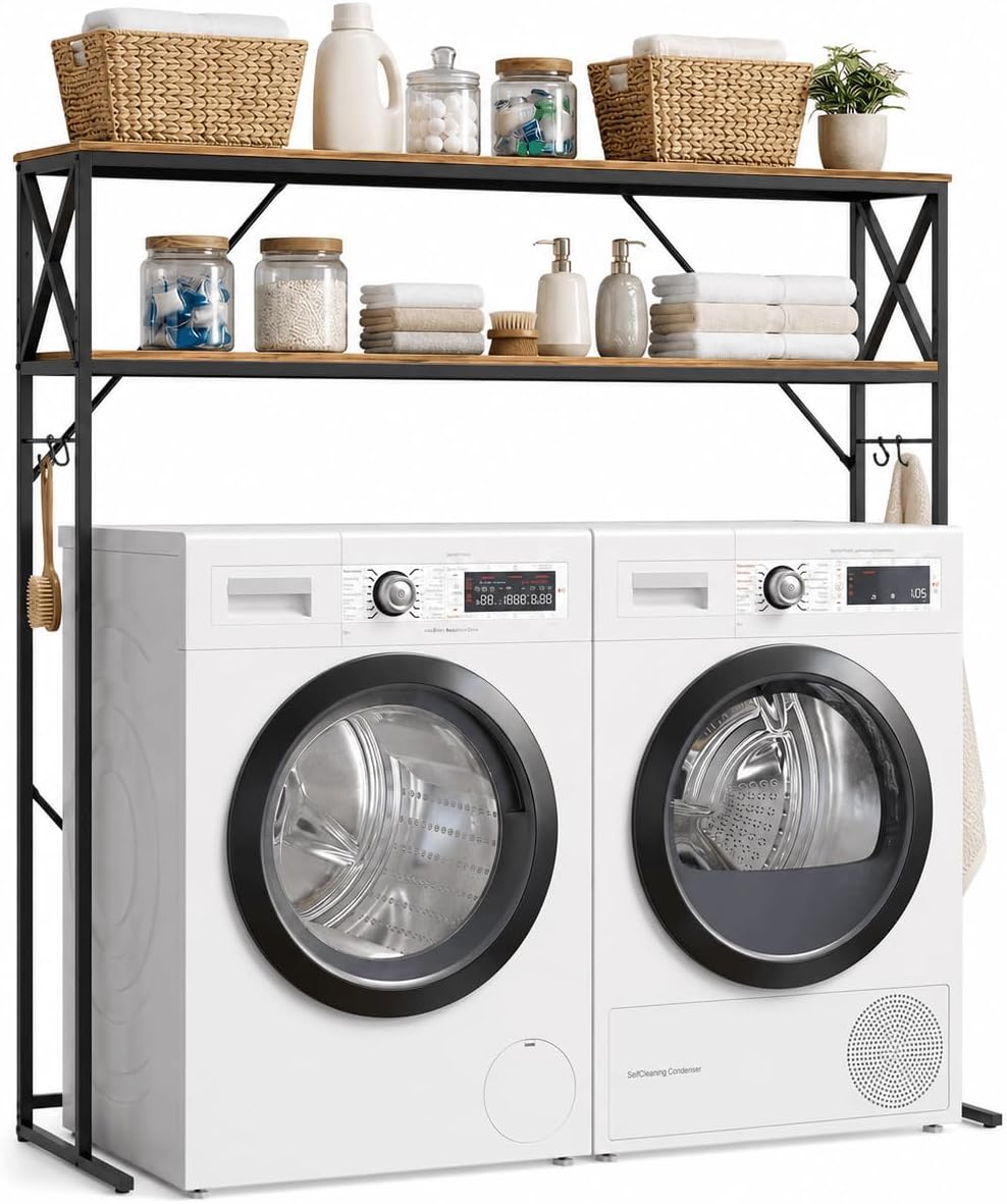 Furnaza 59.1" H 3-Tier Laundry Room Over Washer Dryer Shelf, Adjustable | Heavy Duty Steel, 110LB Capacity, 54.7"Wx9.4"D Interior, Easy Assembly, Great for Bathroom Laundry Mudroom Pantry Workshop