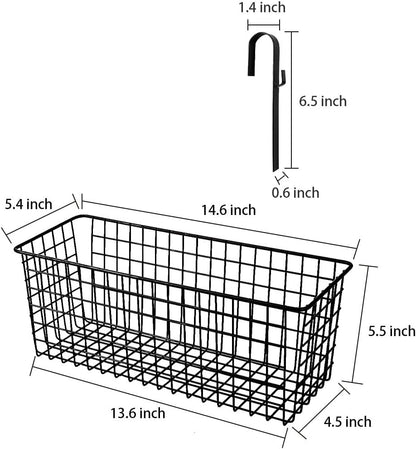 Metal Hanging Bedside Basket for Bunk Beds & Collage Dorms - Cabinet Wire Organizer for Storage, Multi-Use Large Organizing Caddy for Bedroom, Office (Black/Large)