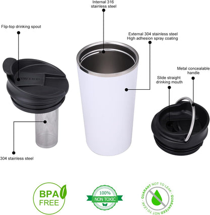 GiNT 17oz Travel Tea Mug with Infuser, 2 Lids. Vacuum Insulated 316 Stainless Steel Coffee Mug. Dishwasher Safe Tea Cup with Strainer for Hot & Cold Brew Coffee. Mothers Day Gifts for Mom (Green)