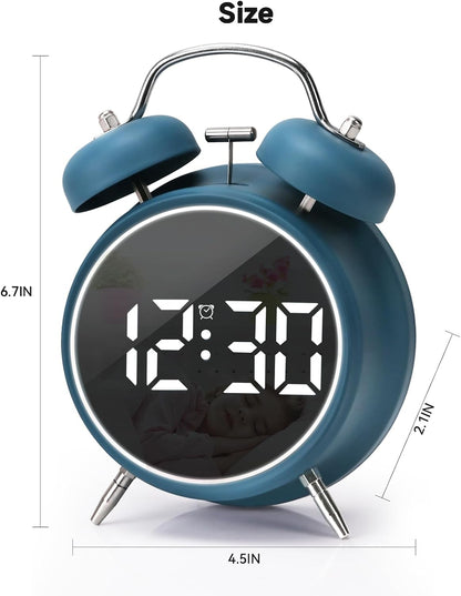 Digital Small Alarm Clock, 4.5 Inch Double Bell Electronic LED Alarm Clock, Plug in or Battery Operated Silent Metal Table Clock, Modern Loud Bedside Clock for Heavy Sleepers Adults Kids (Black)