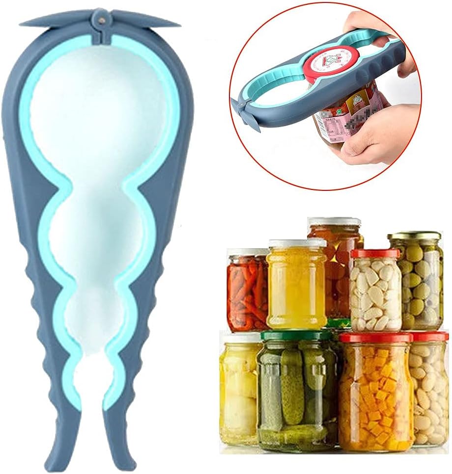 Jar Opener for Seniors with Arthritis,Jar Opener for Weak Hands,5-in-1 Bottle Opener,4-in-1 Can Opener (A-Blue)