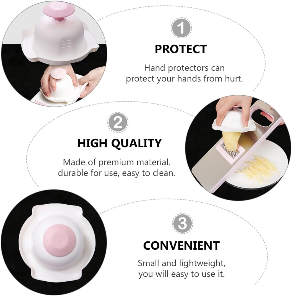 Homoyoyo 2pcs Pink Plastic Finger Guards for Vegetable Grater Hand Protection, Anti-Cut Kitchen Hand Guards for Shredding and Slicing Vegetables Safety