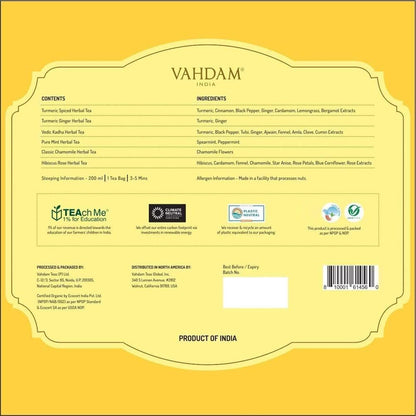 VAHDAM, Assorted Herbal Tea Sampler (18 Tea Bags, 9 Flavors) Caffeine-Free, Non-GMO | Double Infusion, Individually Enveloped Tea Bags | Herbal Tea Assortmen