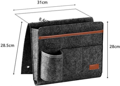 Bringsine 5 Pockets Bedside Caddy, Felt Bed Storage Organizer Hanging Bag Holder for Magazine Book Phone Tablet iPad Cables Remote and Glasses Holder Home Dorm Bed Sofa-Black