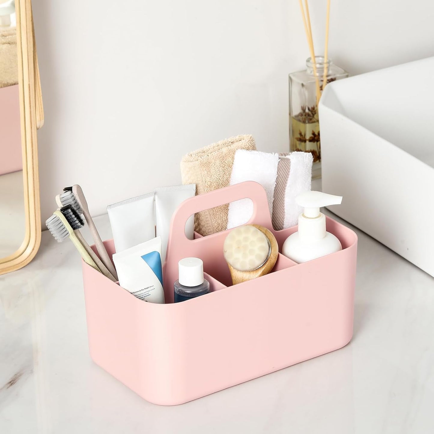 Multiuse Caddy Organizer with Handle, Portable Divided Plastic Tote Bin - Art Craft, Stationary Pen Marker Crayons, Makeup Hair Supplies Storage - Bathroom, Classroom, Dorm, Office, Desk Holder - Grey