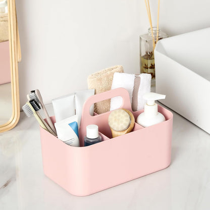 Multiuse Caddy Organizer with Handle, Portable Divided Plastic Tote Bin - Art Craft, Stationary Pen Marker Crayons, Makeup Hair Supplies Storage - Bathroom, Classroom, Dorm, Office, Desk Holder - Grey