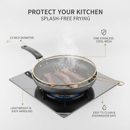 Stainless Steel Splatter Screen for Frying Pan, 13 Inch Mesh Oil Guard to Keep Stovetop Clean (1 Piece)