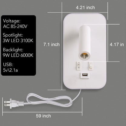 Wall Mounted LED Reading Light for Bed Headboard, Bedside Wall Sconces USB Charging, Night Light for Bedroom, Ambient Lighting Wall Mounted Sconce for Bedroom, Plug-in or Hardwired, Black