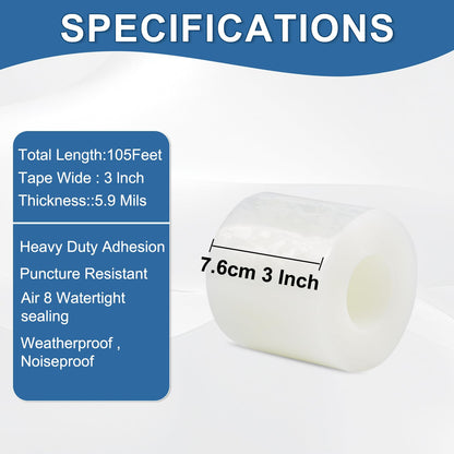 FOURGUN Window Sealing Tape 2IN x 33 FT Draft Isolation No Residue Removable Adhesive Waterproof Windows Doors Shower Glass AC Units Ideal for Winter Seal & Summer Cold Air Loss Prevention