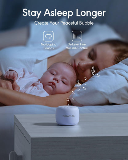 FLOWTUNE Sound Machine White Noise Machine for Baby Adults, 18 Non-looping Sounds, Timer, Memory Function, Portable Sleep Sound Therapy Gift (White)