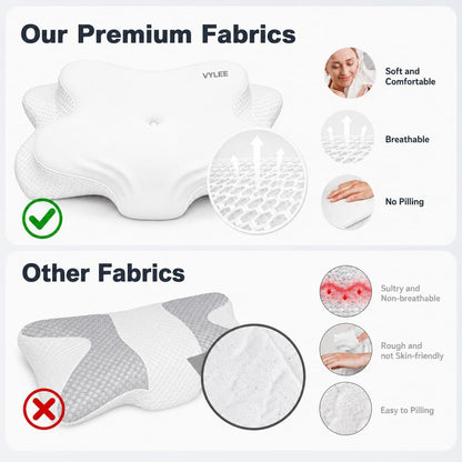 VYLEE Cervical Neck Pillow for Pain Relief, Ergonomic Memory Foam Pillow for Neck Support, Cooling Contour Orthopedic Pillow for Side, Back & Stomach Sleepers | Ergonomic contour pillow supports proper neck alignment for side, back & stomach sleepers