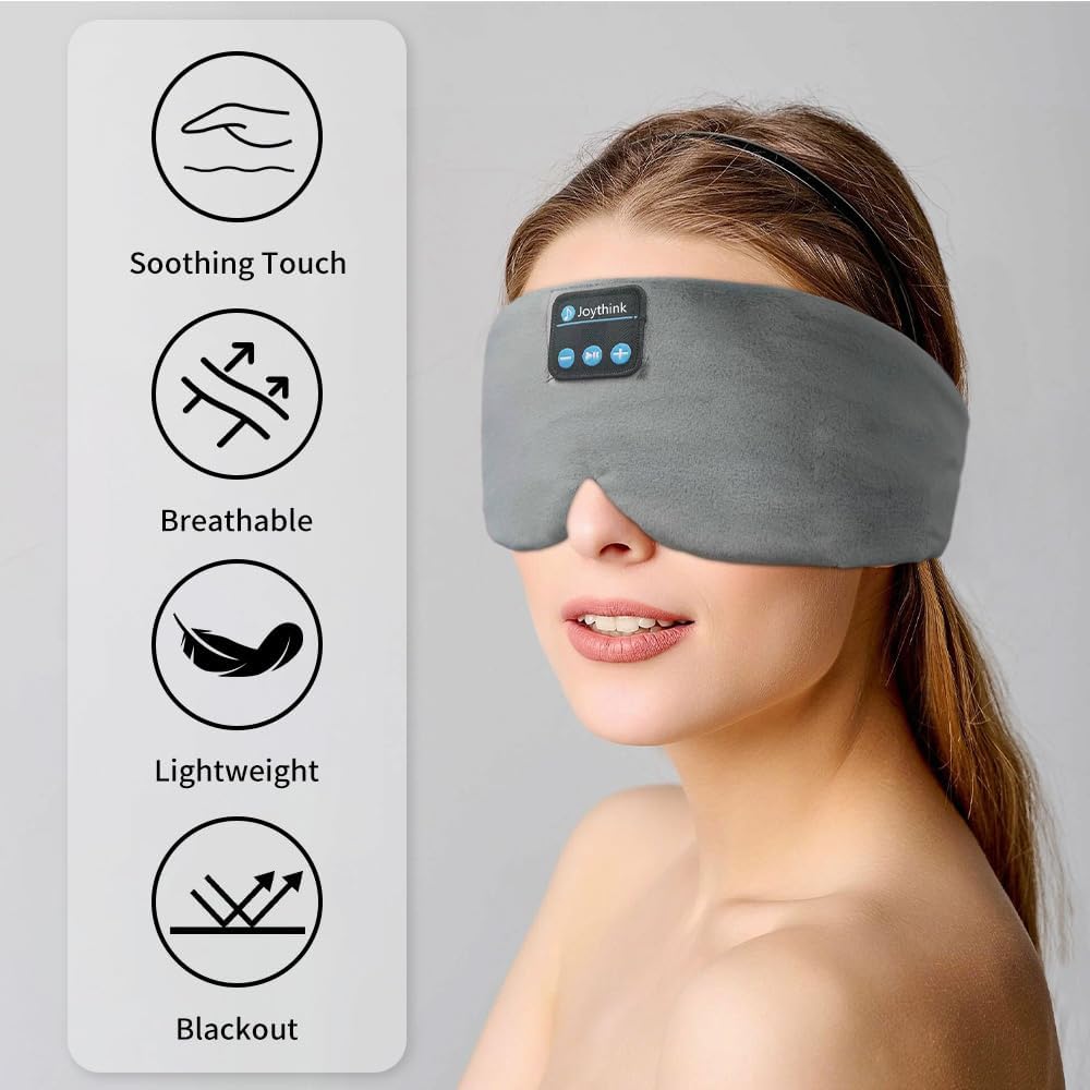 Joythink Sleep Headphones Bluetooth Sleep Mask Silk Headband Earphones Bluetooth Eye Mask for Sleeping On Side Blackout Soft Sleep Earphones Music Kids Children Eye Cover Purple
