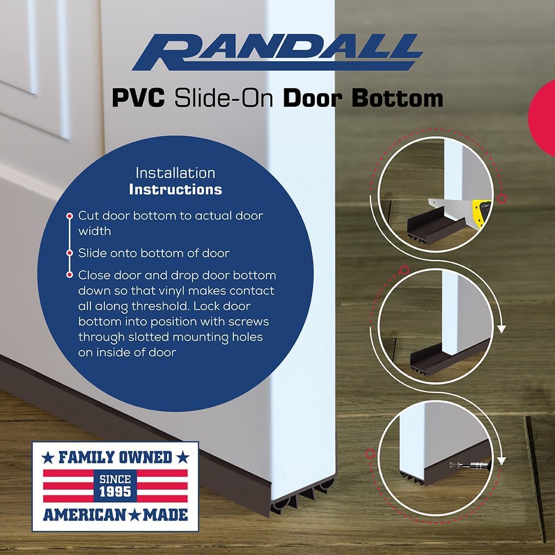 PVC Slide-On Door Bottom | Adjustable Plastic Weatherstrip Door Bottom with Drip Cap | 3 Feet (36-Inch) | for 1 3/4” Doors | White | Fits Gaps 3/8” to 7/8” | Made in the USA