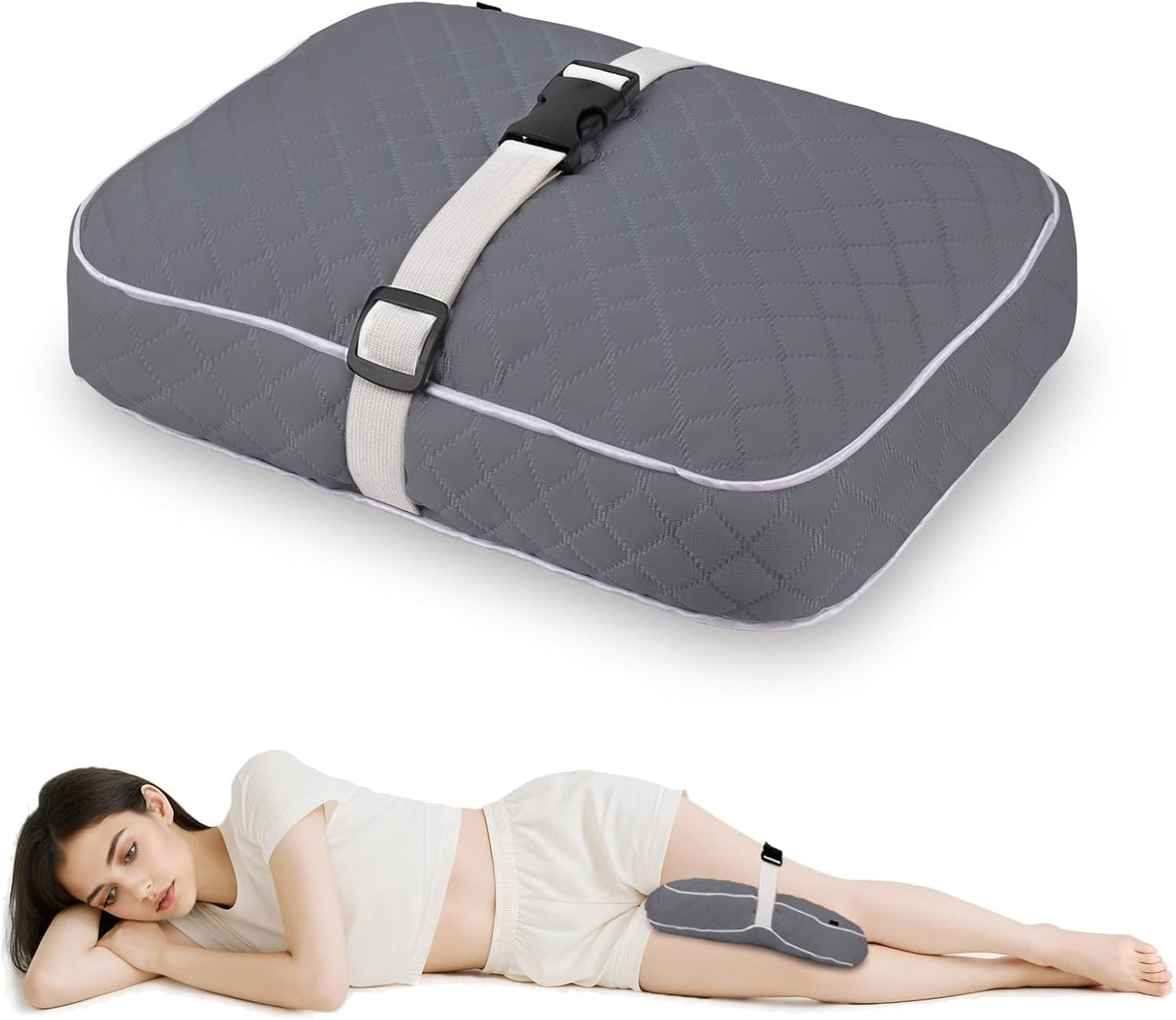 Knee Pillow with Adjustable Securing Strap for Side Sleepers | Fully Supports Knees & Thighs, Leg Support with Soft Strap, Aligns Spine, For Side Sleeping Between Legs, Orthopedic Relief