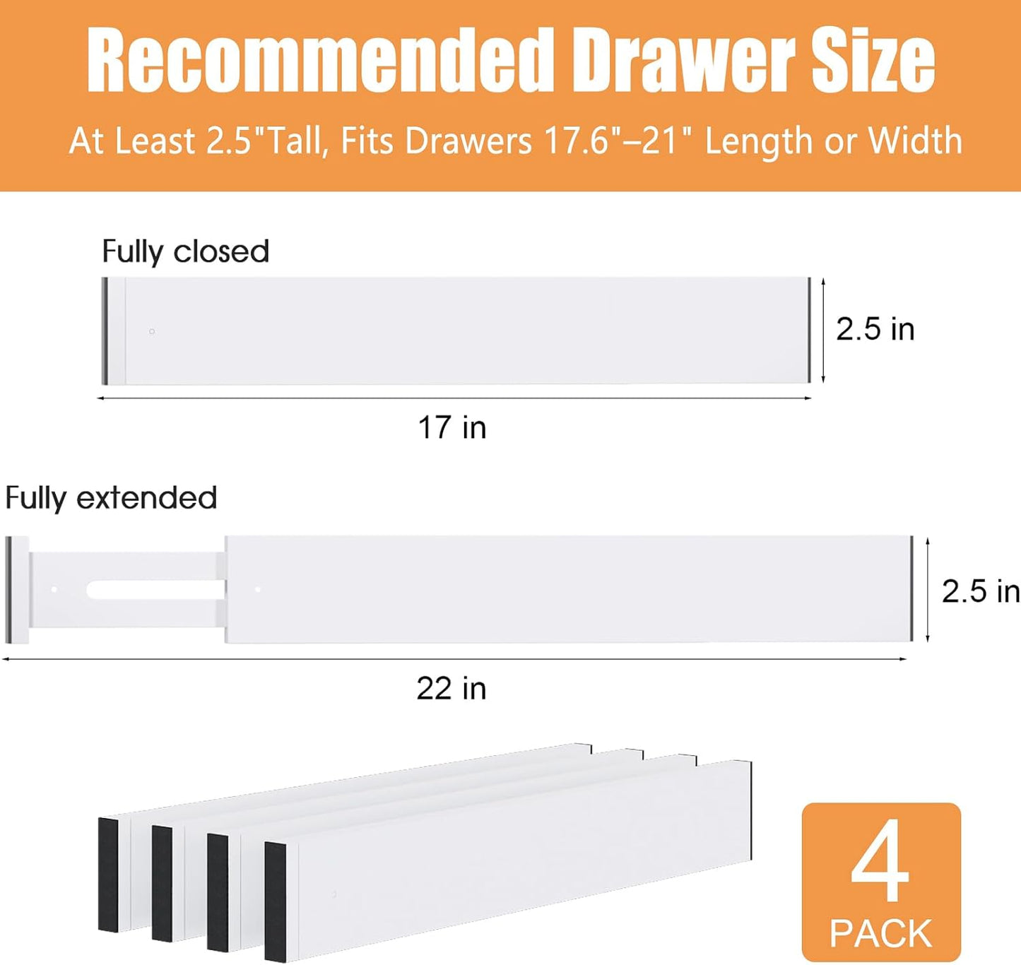 Bamboo Drawer Dividers, Adjustable Drawer Organizers, Fits 12.6–16" Drawers | 2.5" High, 4 Pack Expandable Drawer Separators for Kitchen, Nursery, Dressers & Office Storage, Natural