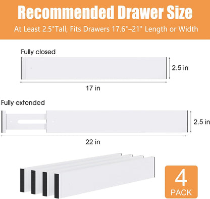 Bamboo Drawer Dividers, Adjustable Drawer Organizers, Fits 12.6–16" Drawers | 2.5" High, 4 Pack Expandable Drawer Separators for Kitchen, Nursery, Dressers & Office Storage, Natural