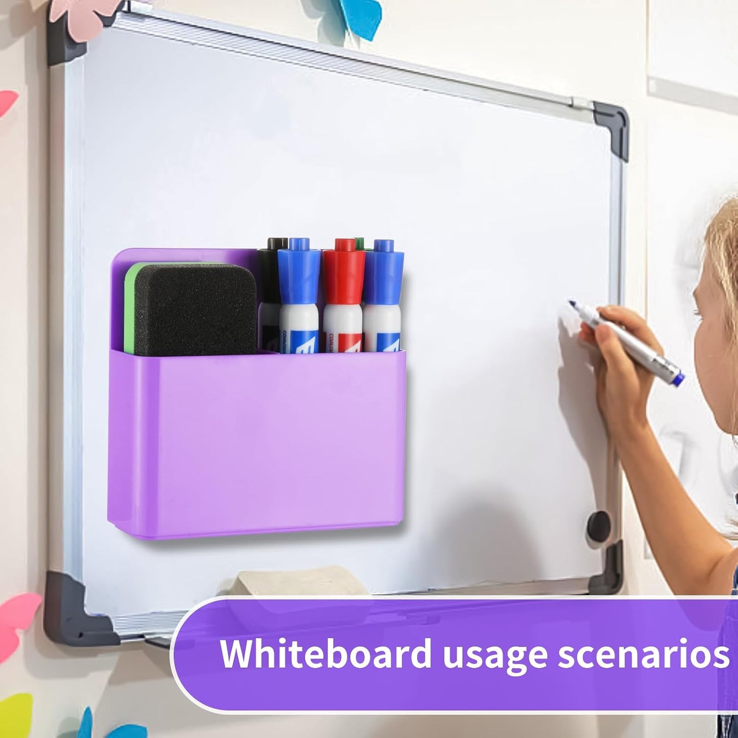 Camelmother 2Pcs Magnetic Dry Erase Marker Holder For Whiteboard Fridge | 2Slots Locker Accessories Teacher Classroom Must Haves Fridge magnets