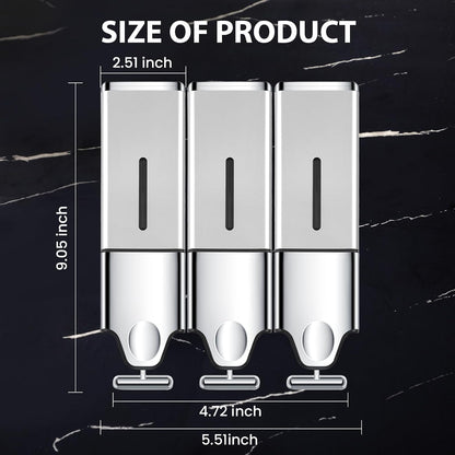 EHORIA Shampoo and Conditioner Dispenser, Shower Soap Dispenser | Shower Dispenser 3 Chamber No Drill, Wall Mounted Refillable Bottles, Shower Accessories for Bathroom, RV&Hotel,18.6oz 3 in 1