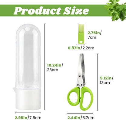 2 Pack Herb Keeper for Refrigerator, Vertical Herb Keeper for Fridge with Scissors, Vegetable Preservation Container for Cilantro, Parsley, Mint&Asparagus, Extends Freshness for 2-3 Weeks