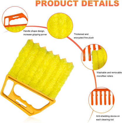 Sun Walker 2 PCS Blind Cleaner Duster Tool, 7-Finger Auto Dusting Cleaner Brush with Ergonomic Handle, Handheld Mini Duster Brush for Window Shutters Air Conditioner, Car Accessories (Orange+Yellow)