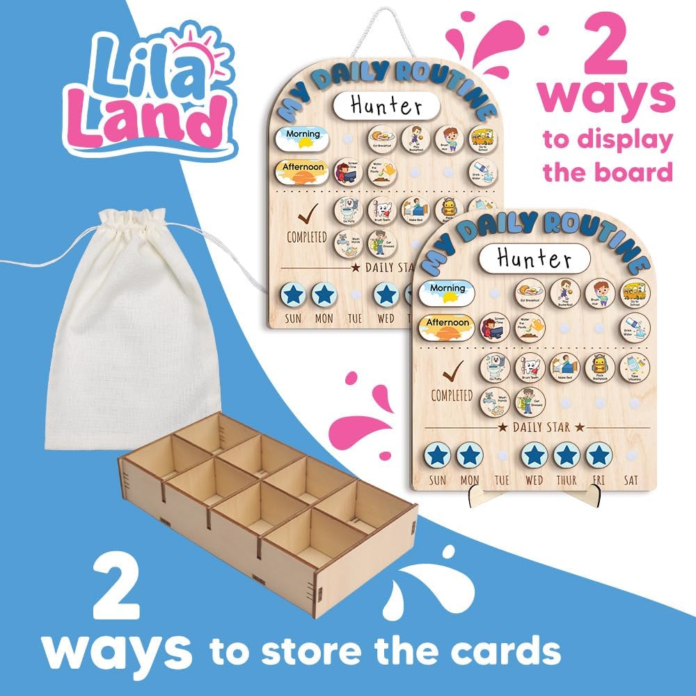 Wooden Chore Chart for Kids, Wooden Daily Routine Chart for Kids, Visual Schedule for Kids, Chore Reward Chart, Bedtime Morning Routine Chart for Toddlers