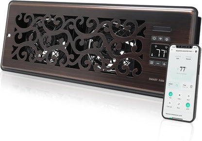Howeall 4" x 10" Super Quiet Register Booster Fan - Upgrade Smart Register Vent with Ionizer and Dual Intelligent Thermostat Control - Heating Cooling Vent Fan Booster - Charleston Design (ORB)