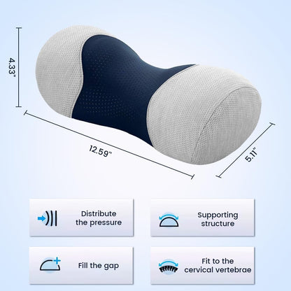 Neck Roll Pillow for Pain Relief, Cervical Memory Foam Pillow with Contour Support and Breathable Case, Portable Neck Stretcher Device for Home, Office, Travel and Relaxation