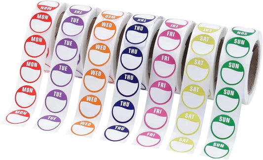 Day of the Week Stickers, 2cm (0.8 inch) Removable Date Dot Labels, 7 Rolls 3500 Pcs for Kitchen Freezer Food Breastmilk