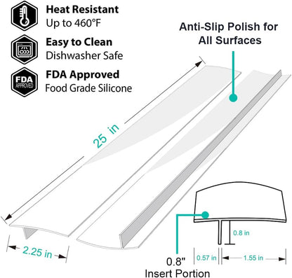 Stove Counter Gap Cover - 25 Inch Silicone Stove Gap Filler 2 Pack White | Kitchen silicone oven gap filler, countertop strips gap guard, easy to clean; white counter gap cover,crack guard for counter
