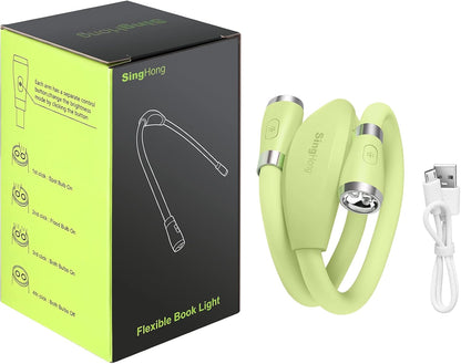 Neck Book Light LED Reading Lamp USB-C Rechargeable, Hands Free, 4 LED Bulbs, 4 Adjustable Brightness, for Reading in Bed or Reading in Car (Green)